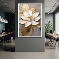 Quadro com Moldura Flor Bege Dourada - Decoração Elegante para Sala, Quarto e Hall - imagem 2
