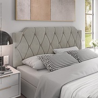 Conjunto Mesa de Cabeceira com Gaveta + Cabeceira Estofada para Cama Queen Size Bege - imagem 4