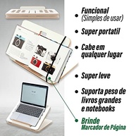 Apoio de Leitura Ergonômico para Livros e Notebook - 4 Ângulos Ajustáveis, MDF Ecológico, Dobrável e Portátil - imagem 4