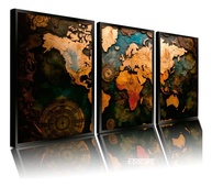 Quadro Decorativo Mapa Mundi 80x60cm - 3 Telas para Sala e Hall - imagem 1