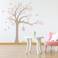 Adesivo de Parede Infantil para Quarto de Meninas - Árvore com Pássaros Coloridos - imagem 1