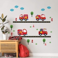 Adesivo de Parede Infantil Carrinhos Bombeiros - Kit com 34 Peças para Decoração Divertida - imagem 5