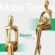 3 Peças Estátua de Pensador Dourada em Resina - Decoração Abstrata para Casa e Escritório - imagem 3