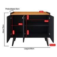 Aparador Balcão Buffet 3 Portas com Prateleira Puxador Concha (Preto/Cinamomo) - Design Moderno para Ambientes Sofisticados - imagem 4