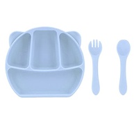 Baby Plate Silicone Azul - Prato Dividido 3 Compartimentos com Colher e Garfo para Bebês - imagem 1