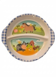 Prato Infantil com Divisória Fazendinha Azul/Xadrez – Seguro, Colorido e Ideal para Introdução Alimentar - imagem 2