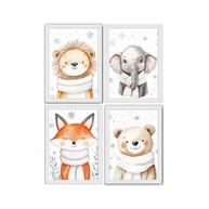 Kit 4 Quadros Quarto de Bebê Animais - Leão, Urso, Elefante e Raposa em Madeira Premium - imagem 3