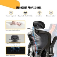 Cadeira de Escritório Ergonômica com Estofado Mesh e Suporte Lombar Ajustável - Cor Preta - imagem 5