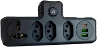 Adaptador de Tomada Inteligente: 4 Tomadas + 3 USB (Tipo C) Bivolt Universal - Preto - imagem 1