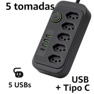 Extensão Tomada 5 Saídas + 5 USB (1 USB-C) - Cabo 2m com Proteção Contra Surto - imagem 3