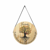 Quadro Decorativo Mandala Árvore da Família em Pinus - Design Redondo com Tons Marrom e Verde - imagem 1