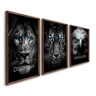 Quadro Trio Motivacional Leão, Tigre e Águia - Disciplina, Foco e Execução | 60x90cm com Vidro - imagem 1