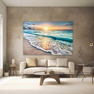 Quadro Decorativo Ondas do Mar 90x60cm - Impressão em Tecido com Moldura Pronta para Quarto, Sala e Escritório - imagem 1