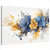 Quadro Decorativo em Canvas Flores Abstrato Azul e Dourado - Arte Moderna para Sala, Quarto e Hall - imagem 2