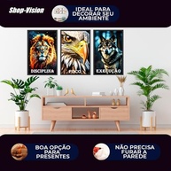 Quadros Decorativos Disciplina Execução Foco Leão - Kit 3 Peças para Escritório - imagem 5