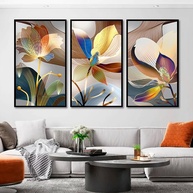 Kit com 3 Quadros Decorativos 30x50 cm Floral Vibrante com Moldura Preta - Ideal para Sala, Quarto e Hall - imagem 1