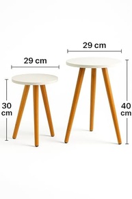 Kelan Kit 2 Mesas Laterais Redondas Pé Palito 29cm - Alturas 30 e 40cm | Design Moderno em Preto ou Branco - imagem 3