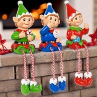 Conjunto de 3 Estatuetas de Elfo de Natal com Pernas Penduradas - Decoração Encantadora em Resina - imagem 3