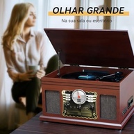 VEDO Toca-Discos 10 em 1: Reviva o Vinil com Bluetooth, CD, Cassete e Conversor MP3 | Design Retrô Mogno - imagem 3