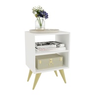 Mesa de Cabeceira Retro com Nicho – Design Palma Branco para Quarto de Casal - imagem 1