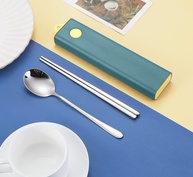 Conjunto de Palitos e Colher Coreanos com Estojo - Utensílios Reutilizáveis para Viagem, Escritório e Cozinha - imagem 1