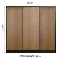 Guarda-Roupa Casal Zurique 3 Portas de Correr em MDF Premium - Design Moderno Preto Rustic - imagem 3