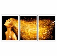 Quadro Decorativo Trio Mulher Cabelo Gold 60x40cm - Moldura Preta para Sala e Quarto - imagem 4