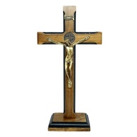 Crucifixo de Mesa São Bento Luxo 23 cm - Madeira Natural com Medalha de Fé - imagem 2
