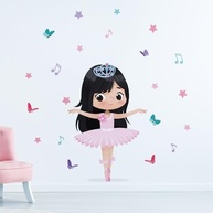 Adesivo de Parede Bailarina Cabelo Preto Longo - Decoração Infantil Elegante e Segura - imagem 2