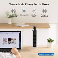 Torre de Tomada Retrátil: Sua Mesa Organizada com 3 Tomadas, USB e USB-C - imagem 3