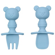 Kit Talheres de Silicone para Bebês Ursinho Azul - Seguro, Ergonômico e Livre de BPA - imagem 1