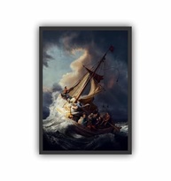 Quadro Decorativo Jesus Acalma a Tempestade - Moldura Preta Elegante - imagem 2