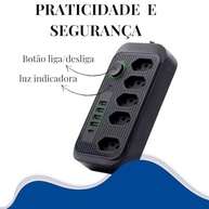 Régua de Tomada 5 Tomadas + 4 USB (1 Tipo-C) 2m 2500W - Proteção e Conectividade Total! - imagem 4