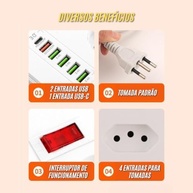 Régua de Tomada Inteligente: 4 Tomadas, 1 Universal, 2 USB + 1 USB-C com Carregamento Rápido e Extensão 2m - imagem 4