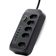 Filtro de Linha Extensão Bivolt 5 Tomadas + 6 USB-C/USB | 2500W Rápido | 1,9m Reforçado - imagem 1