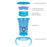 Copo de Treinamento 210ml Gira 360° com Alça Removível - Foguete Gatos Infantil Azul - imagem 5