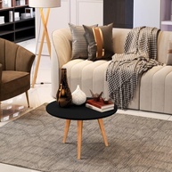 Mesa de Centro Dubai – Design Redondo com Tripé em Madeira para Sala Moderna - imagem 1