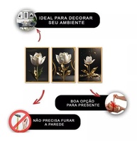 Quadros Decorativos Flores Douradas - Tulipas em Estilo Floral Ouro | Kit 3 Peças 90x50cm - imagem 3
