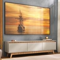 Rack para TV Até 80" 180cm 3 Portas Retro Multimóveis MP1103 Off White/Madeirado - imagem 1