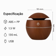 Difusor de Aromas Ultrassônico 130ML com LED 7 Cores e Umidificação - Design Madeira, USB-C, Silencioso, Ideal para Aromaterapia e Ambientes Relaxantes - imagem 4