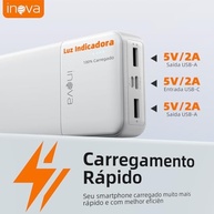 Power Bank 20000mAh: Carregador Portátil Rápido USB-C 20W, LED, Branco - imagem 3