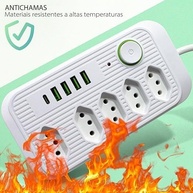 Filtro de Linha Bivolt 5 Tomadas + 4 USB: Extensão Elétrica Segura 1.9m, Carregamento Rápido e Proteção Total - Branco - imagem 3