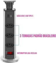 Torre de Tomadas Embutir Mesa: 3 Tomadas + USB + USB-C (Preta) - imagem 4