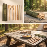 Conjunto de Utensílios de Viagem Portátil com Estojo Azul Celeste - Garfo, Faca, Colher, Pauzinhos, Canudo e Acessórios - imagem 5