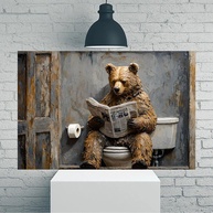 Urso Lendo Jornal no Vaso - Arte de Parede Rústica Vintage 30,5x45,7cm - imagem 1
