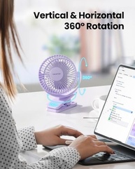 Ventilador Portátil Gaiatop Recarregável 360° Silencioso com 3 Velocidades - Ideal para Mesa, Carrinho e Acampamento - imagem 3