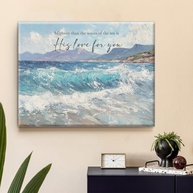 Arte de Parede Cristã com Versículo Bíblico Salmo 93:4 - Amor Divino sobre as Ondas do Mar - Pôster Decorativo em Tela - imagem 5