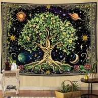 Tapeçaria Árvore da Vida Vintage - Estética Retrô com Detalhes Florais e Cósmicos para Decoração de Quarto - imagem 4