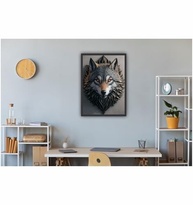 Quadro Decorativo Lobo Animal Feroz A3 com Moldura Preta - 45x33cm - Design Exclusivo - imagem 3