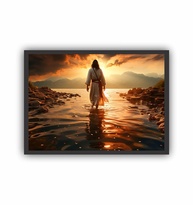 Quadro Decorativo Jesus Sobre Águas com Moldura Preta A3 - Transforme Seu Ambiente com Fé e Estilo - imagem 1